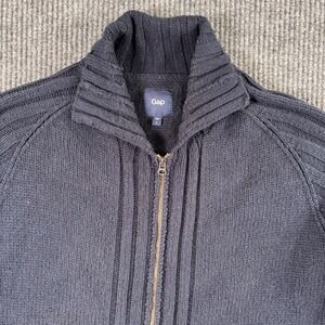 Gap Mens L Navy Blue Sweater Retro Y2K Full Zip Ribbed Knit Cardigan Mock Neck